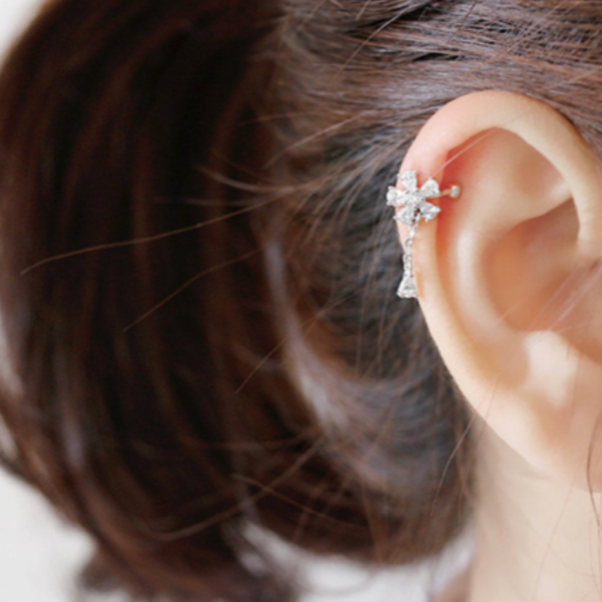 Crystal Flower Dangle Ear Cuff