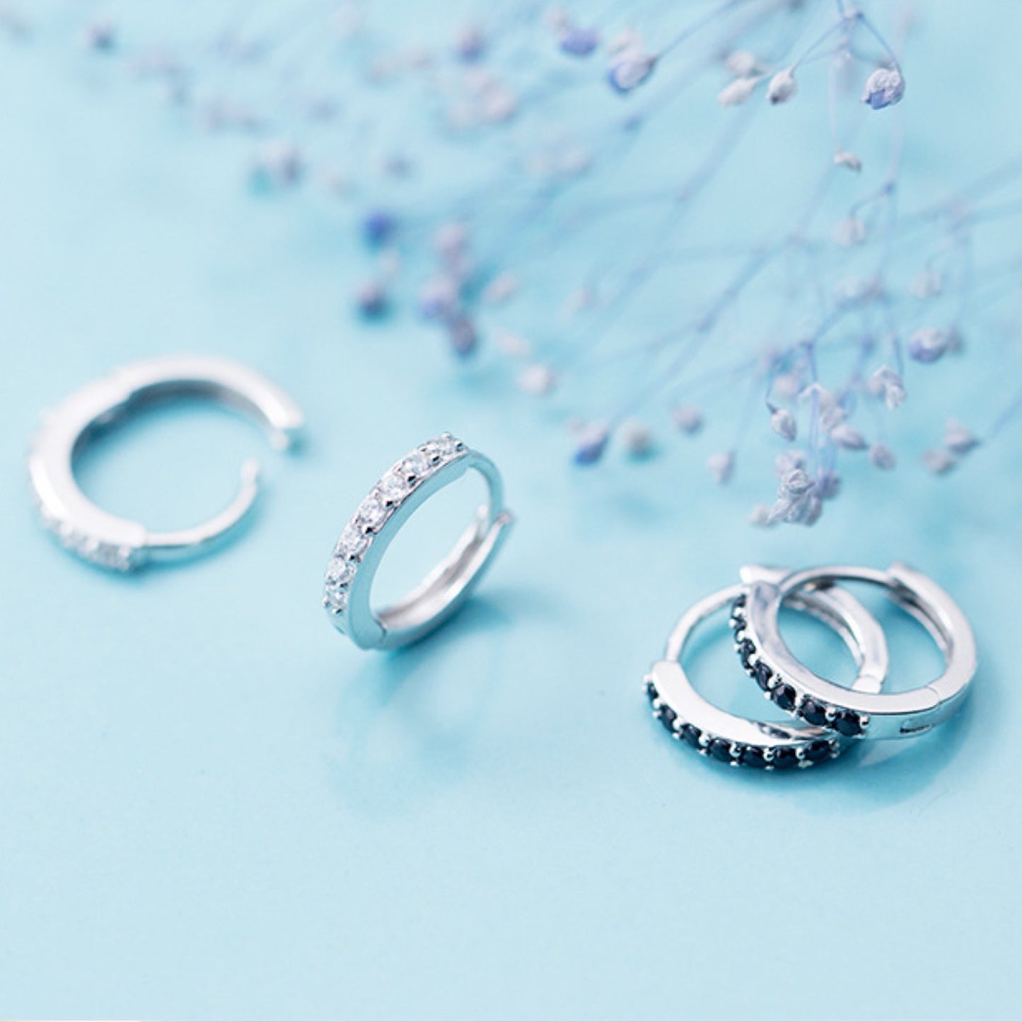 Silver Zircon Hoop Earrings