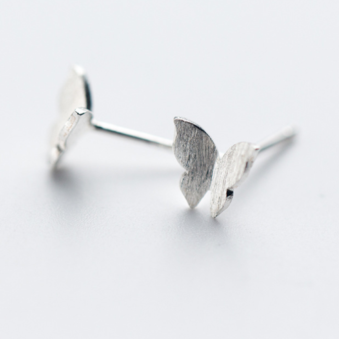 Brushed Silver Butterfly Studs