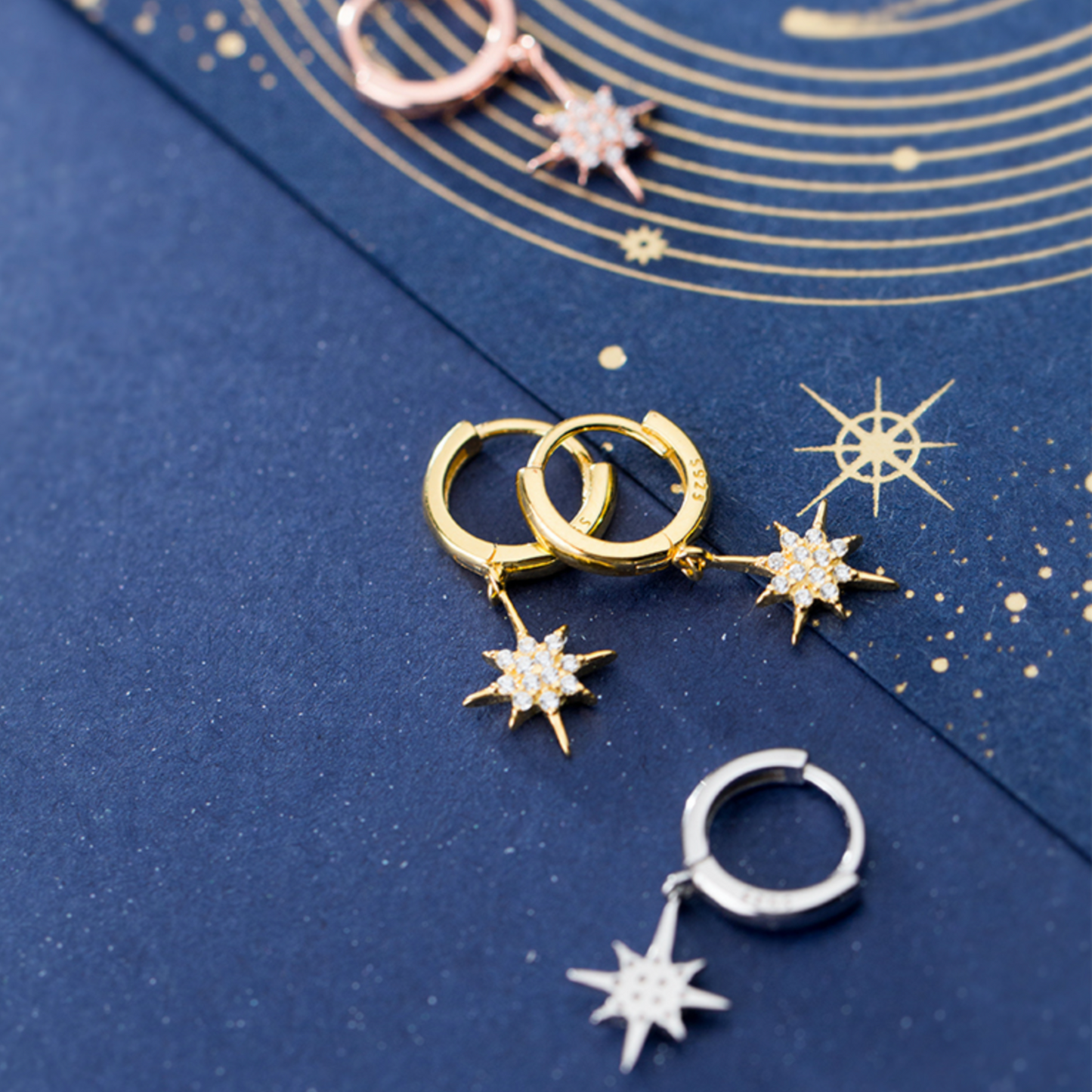 Sparkly Star Dangle Hoop Earrings