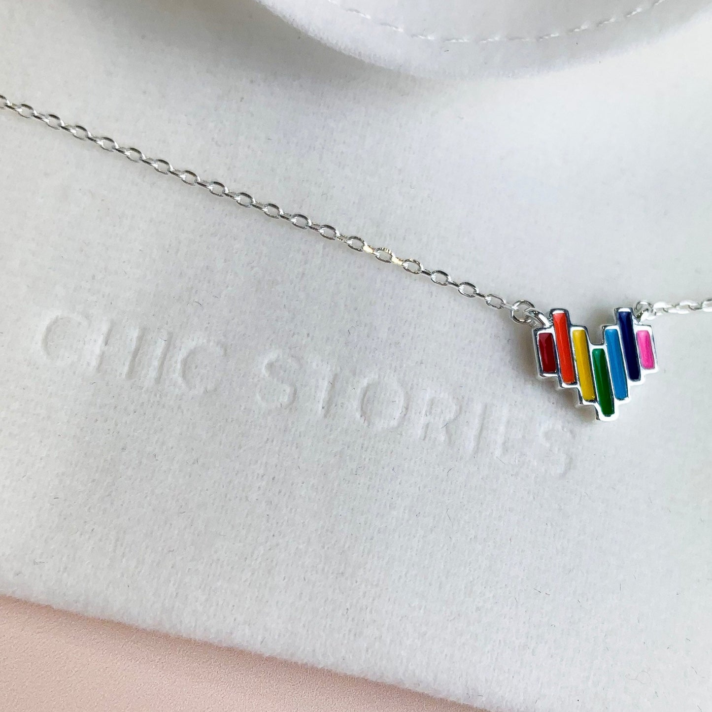 Geometric Rainbow Heart Necklace