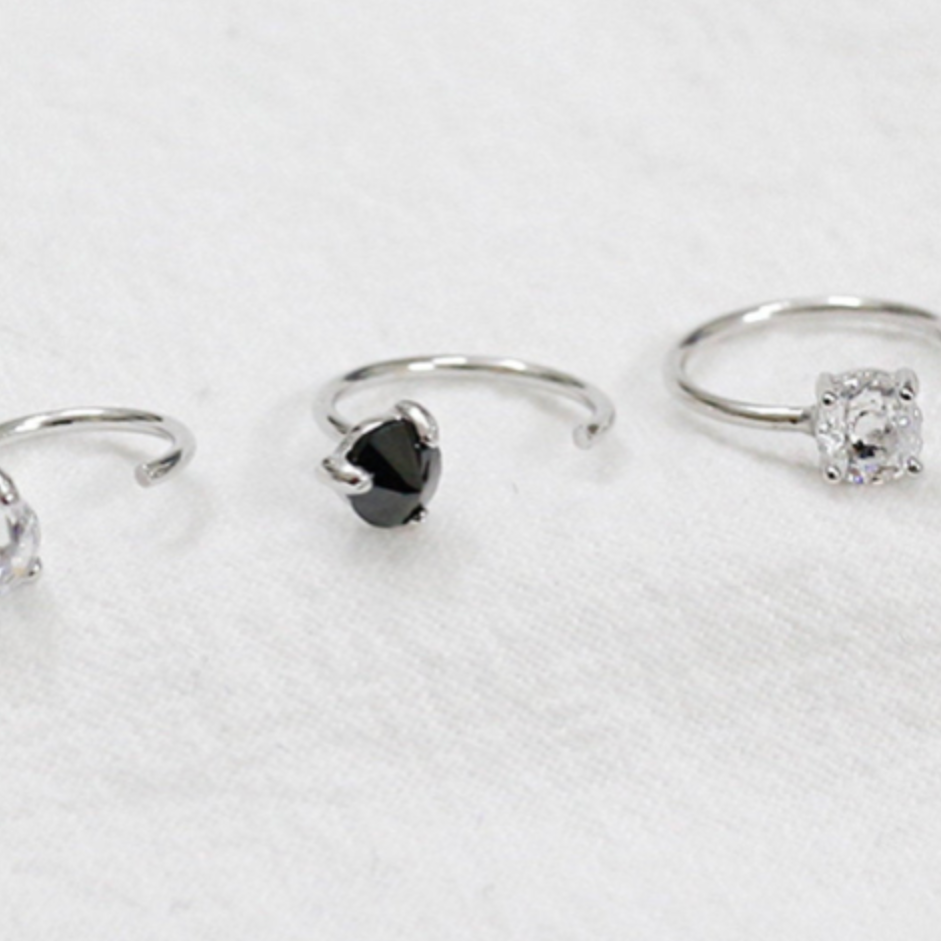 Black or White Crystal Open Hoop Earrings