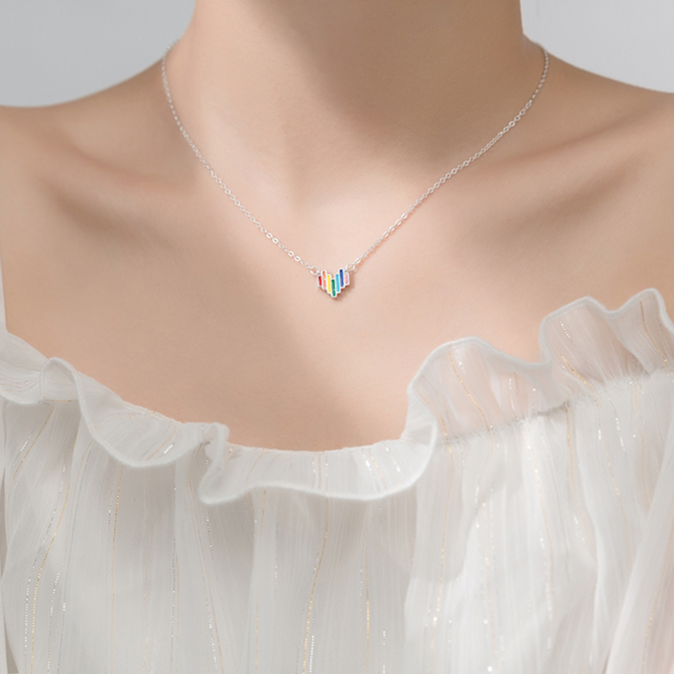 Geometric Rainbow Heart Necklace