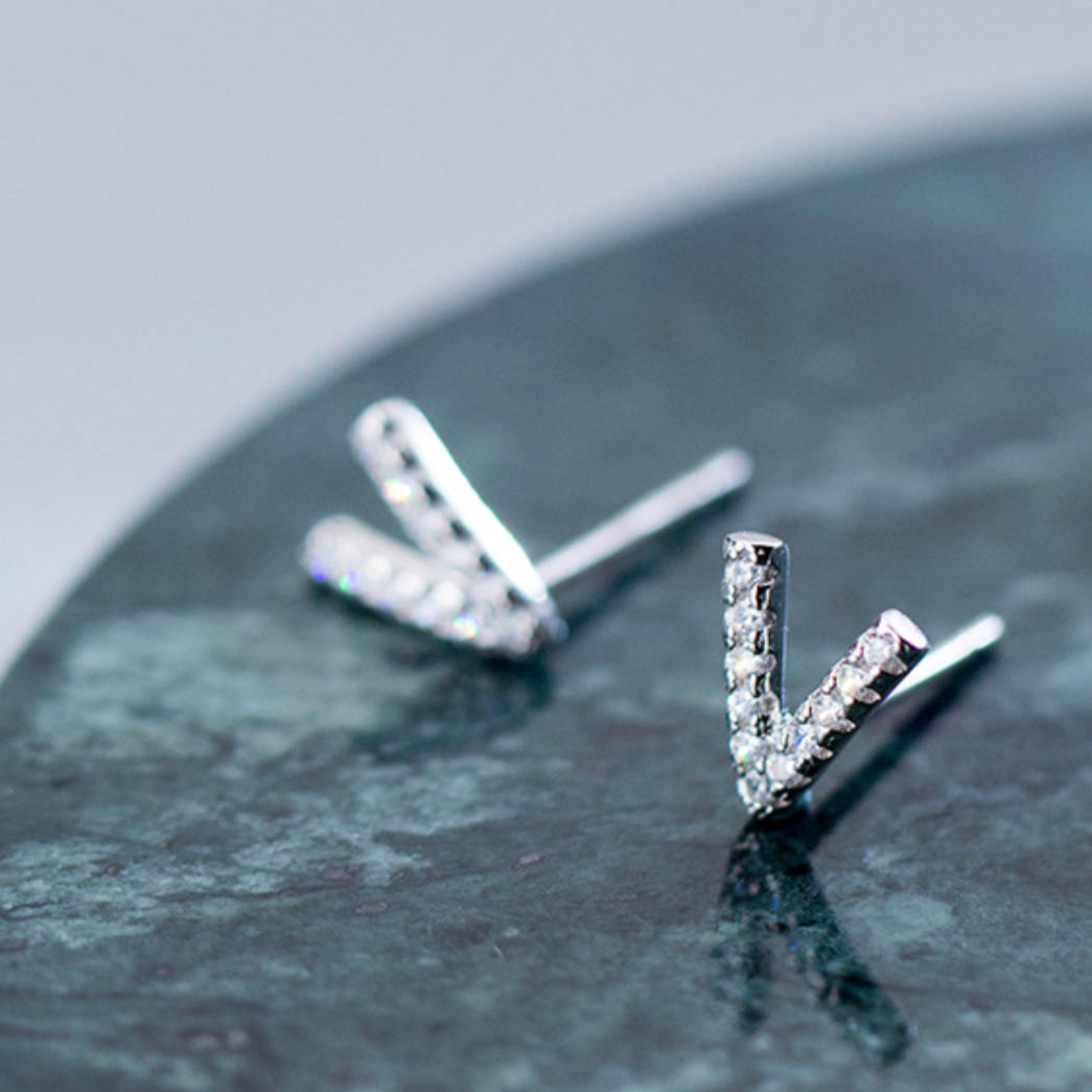 Crystal V Shape Stud Earrings