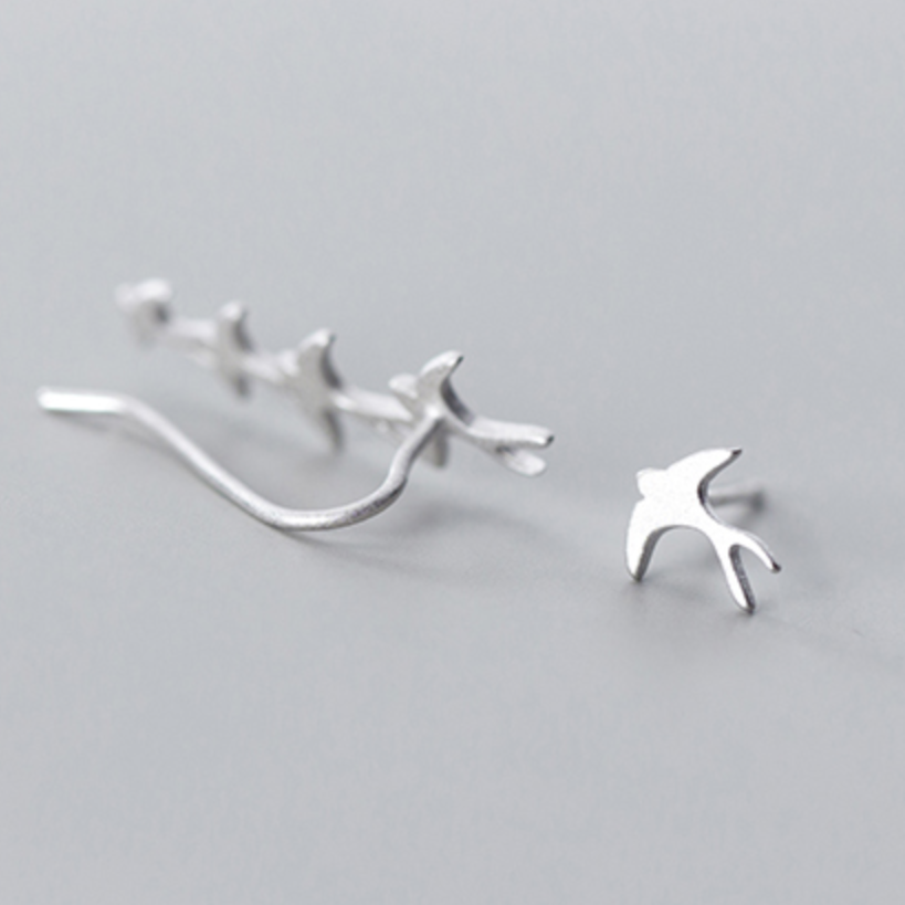 Asymmetrical Bird Ear Climber Earrings