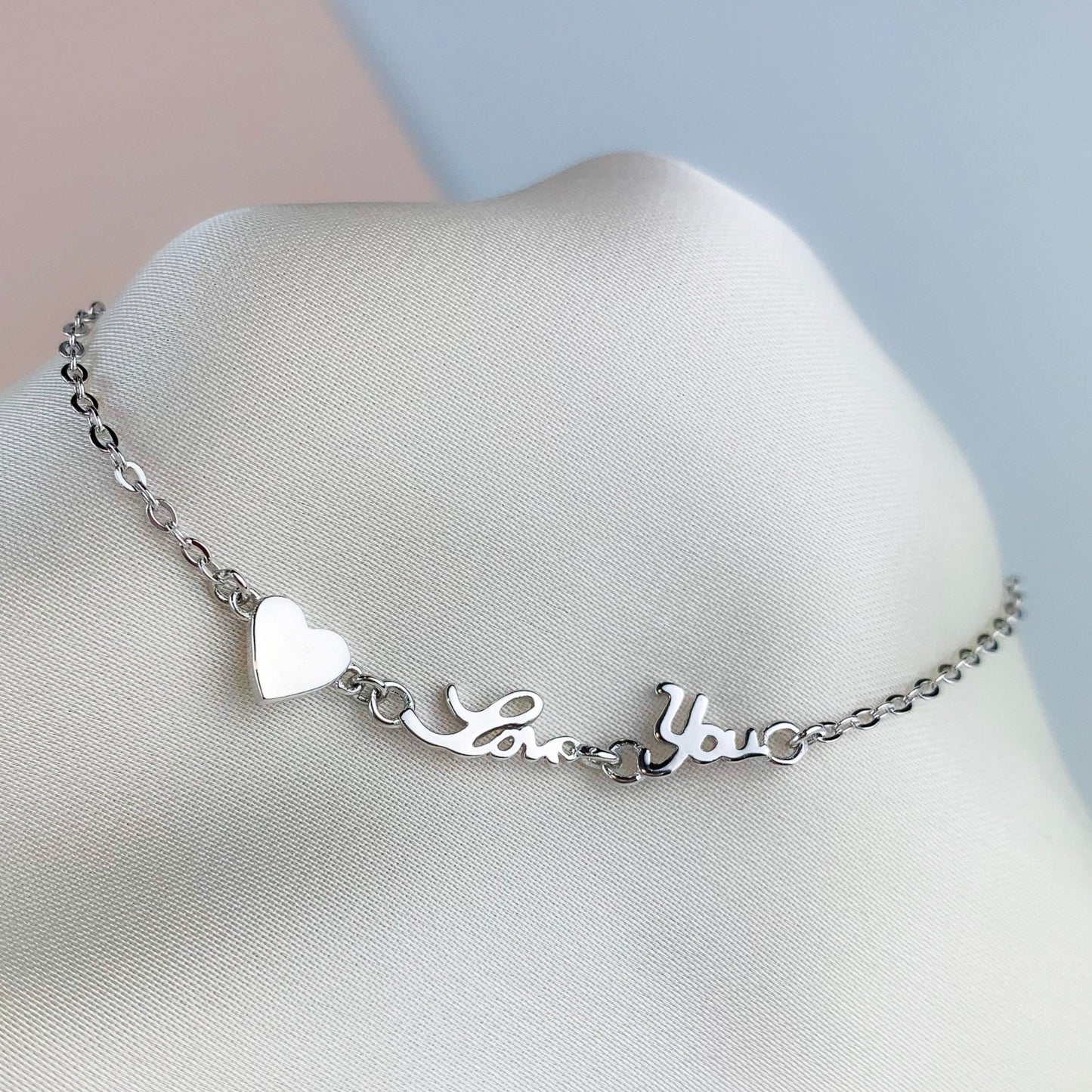 'Love You' Heart Charm Bracelet