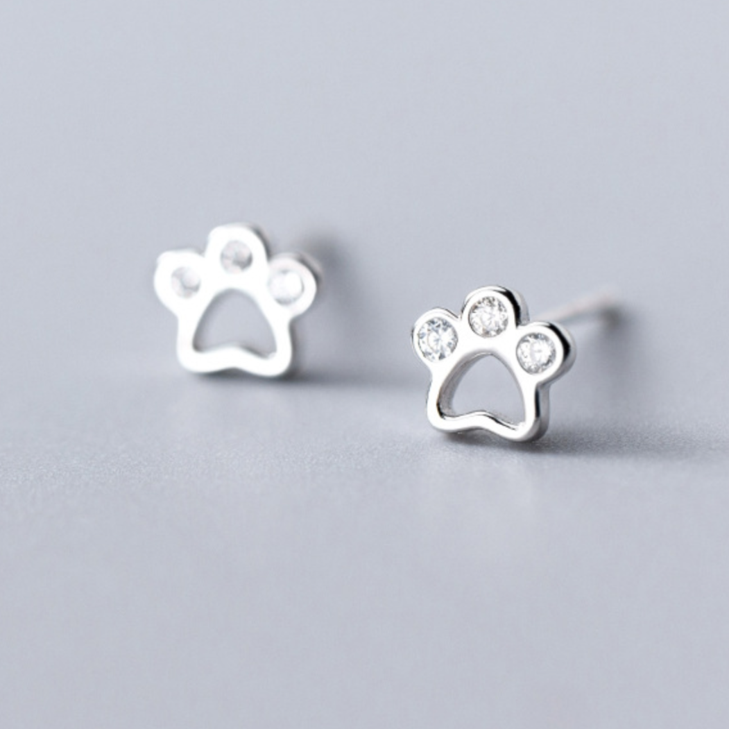 Crystal Dog Paw Print Stud Earrings