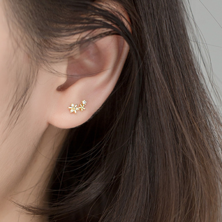 Asymmetrical Flower Stud Earrings