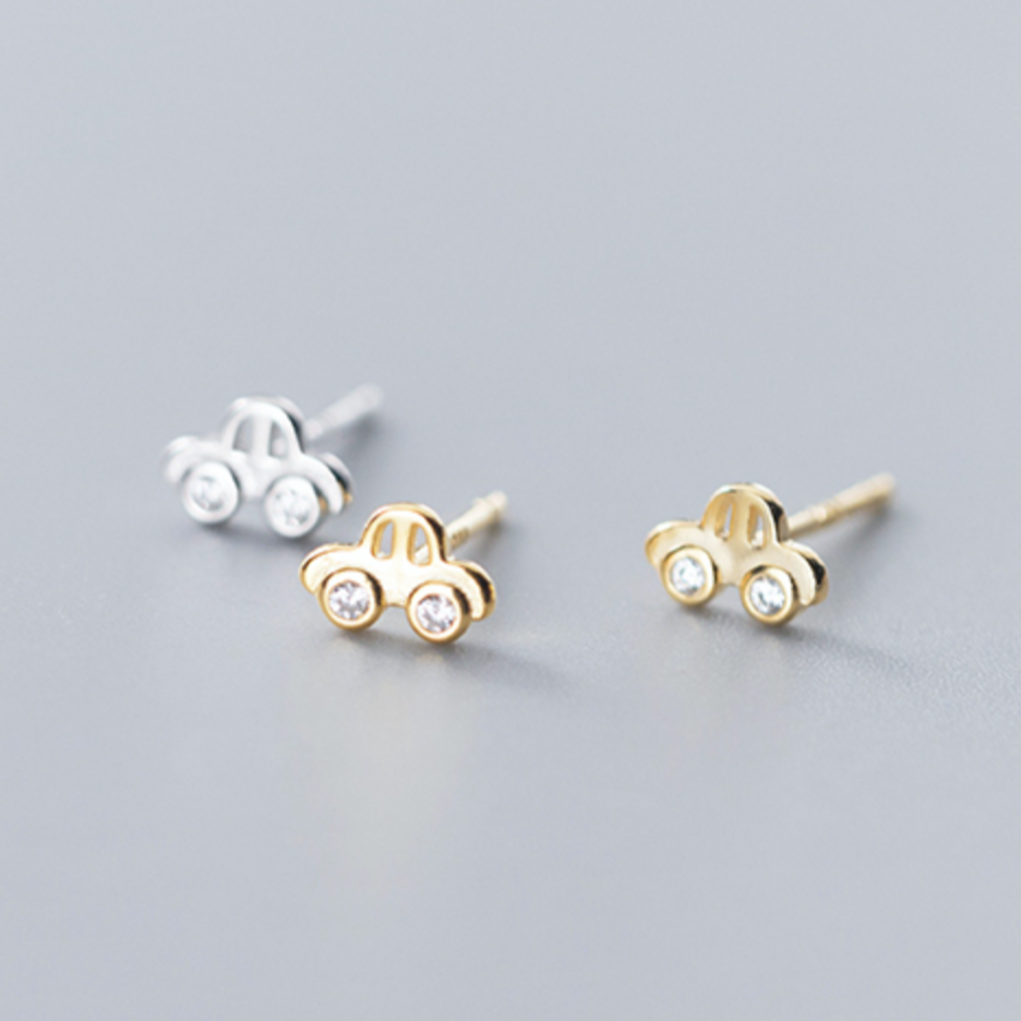 Tiny Car Stud Earrings with Crystal Details