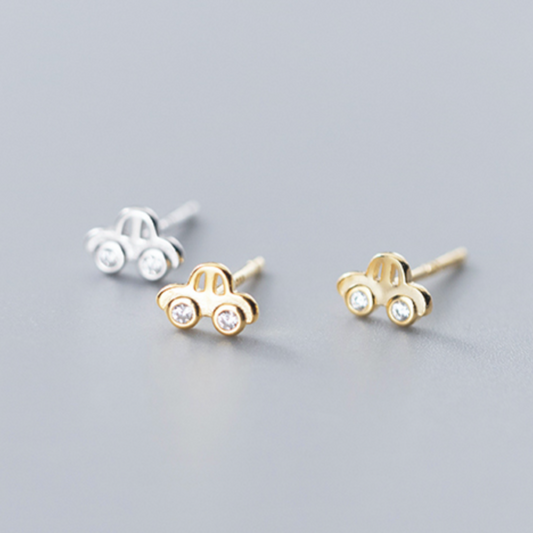 Tiny Car Stud Earrings with Crystal Details