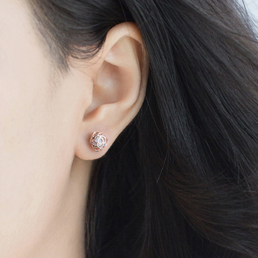 Crystal Rose Bud Stud Earrings