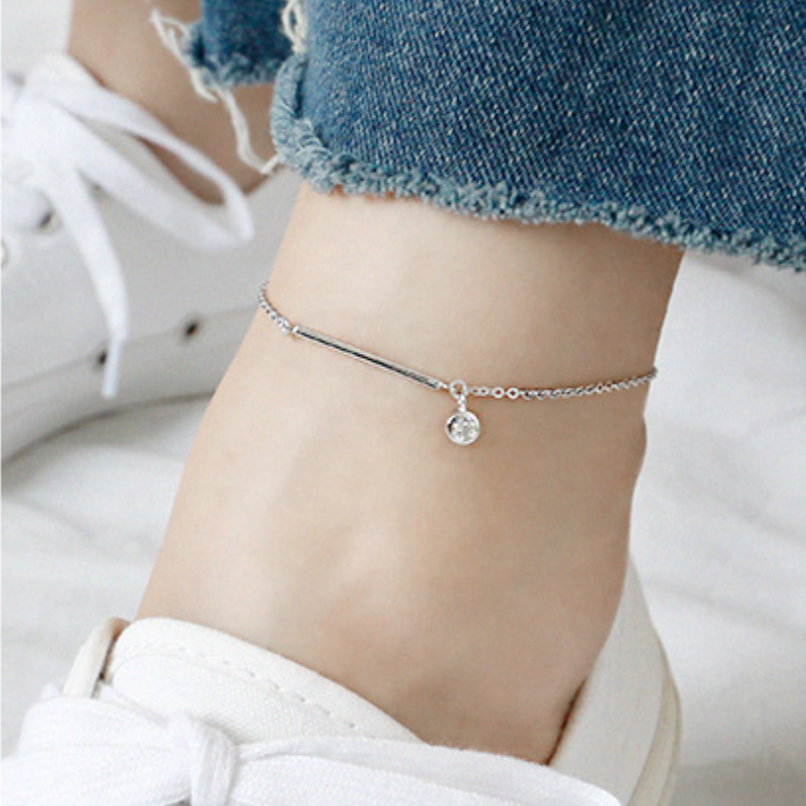 Bar and Hanging Crystal Charm Chain Anklet