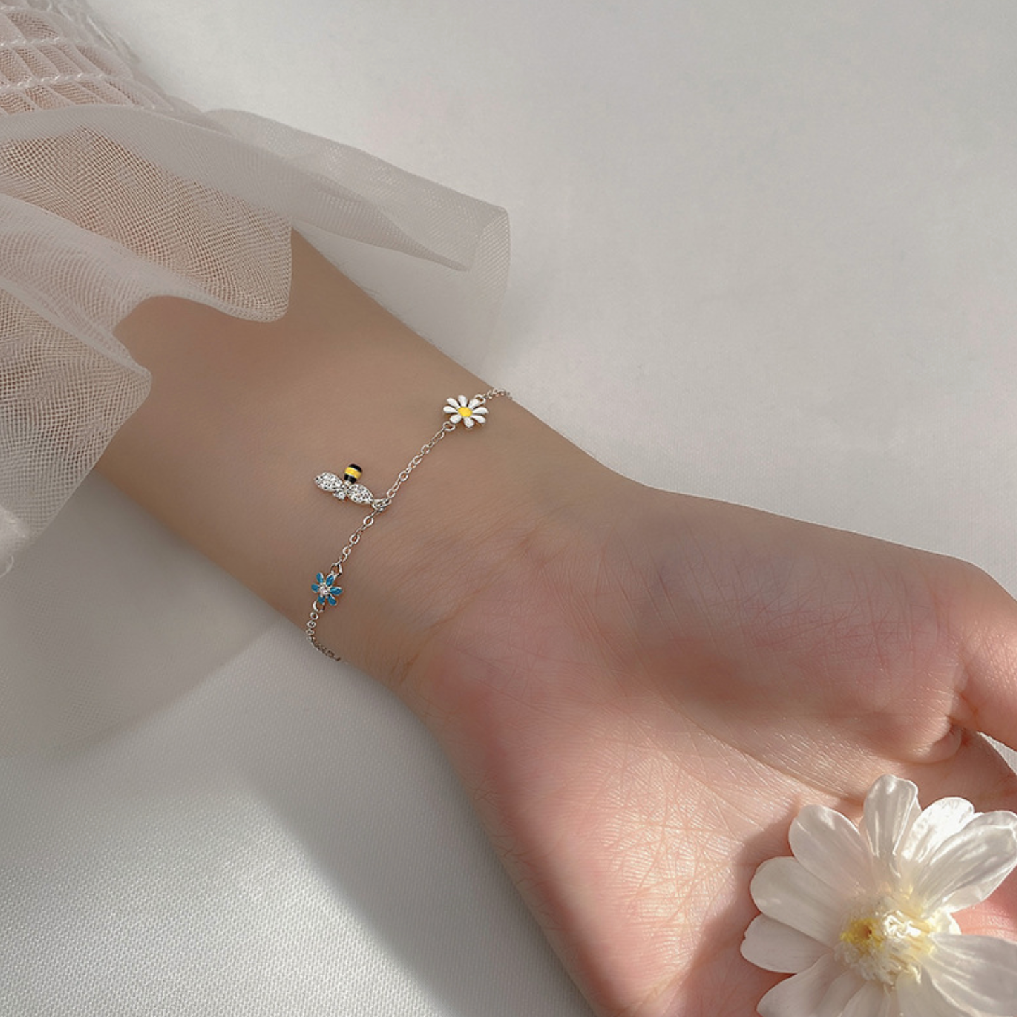 Bee and Flowers Charm Bracelet