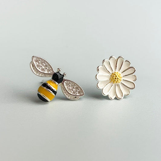 Bee and Flower Stud Earrings