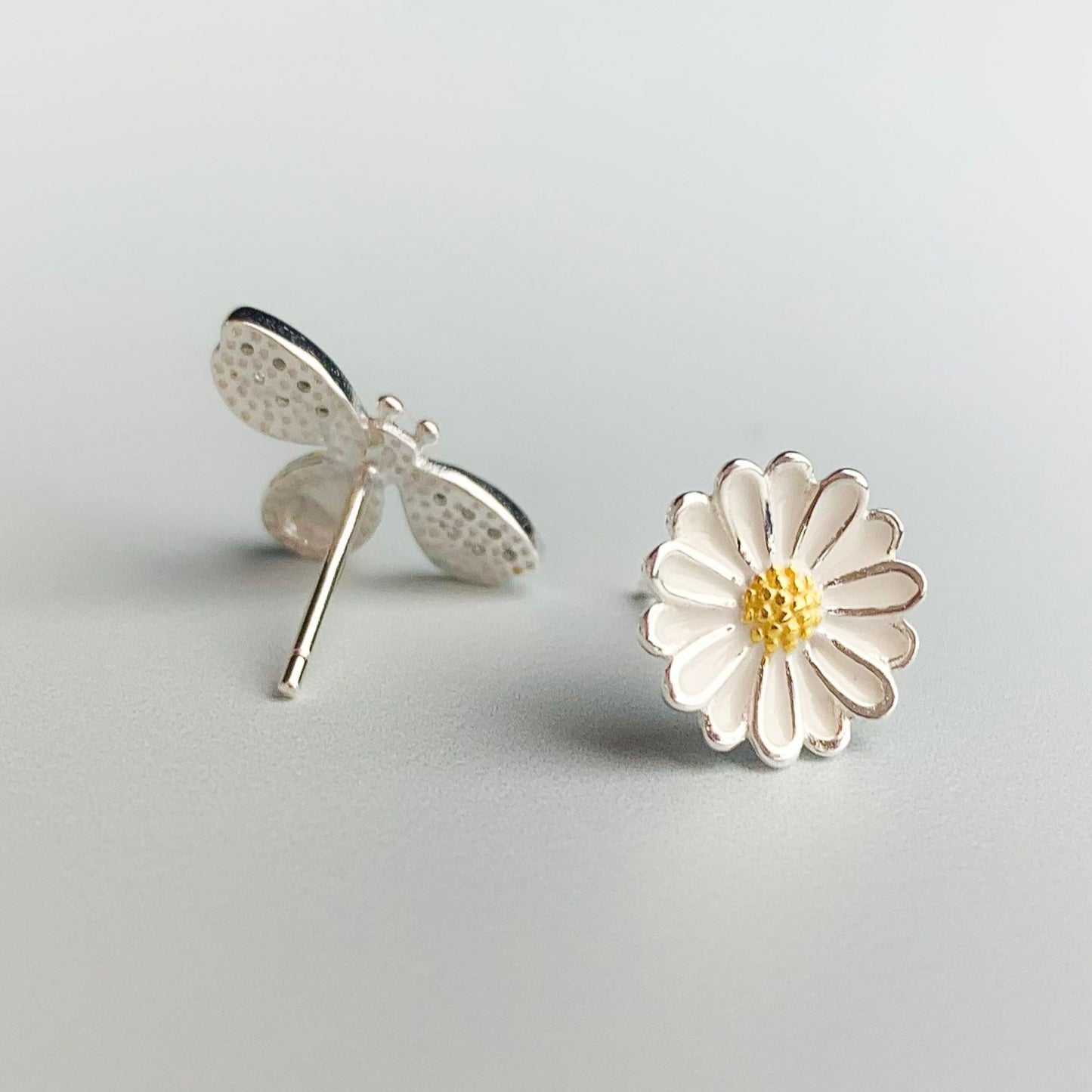 Bee and Flower Stud Earrings