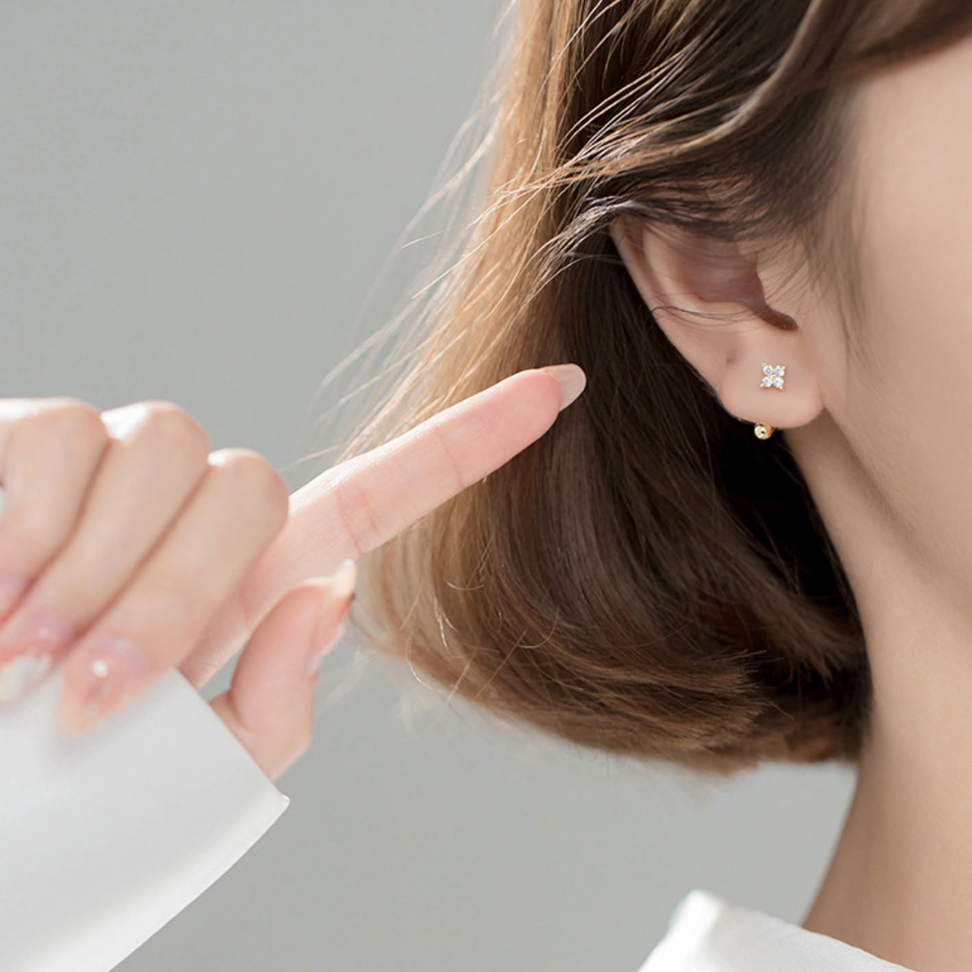 White Crystal Screw Back Ear Jacket Earrings