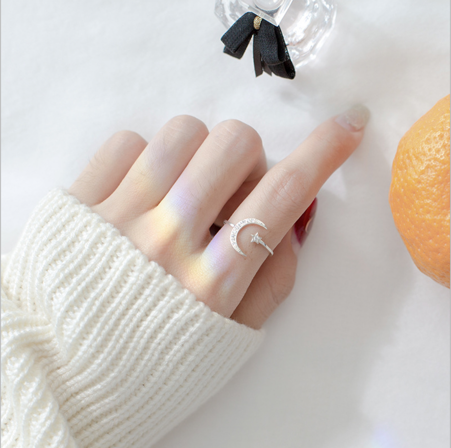 Crystal Moon and Star Ring