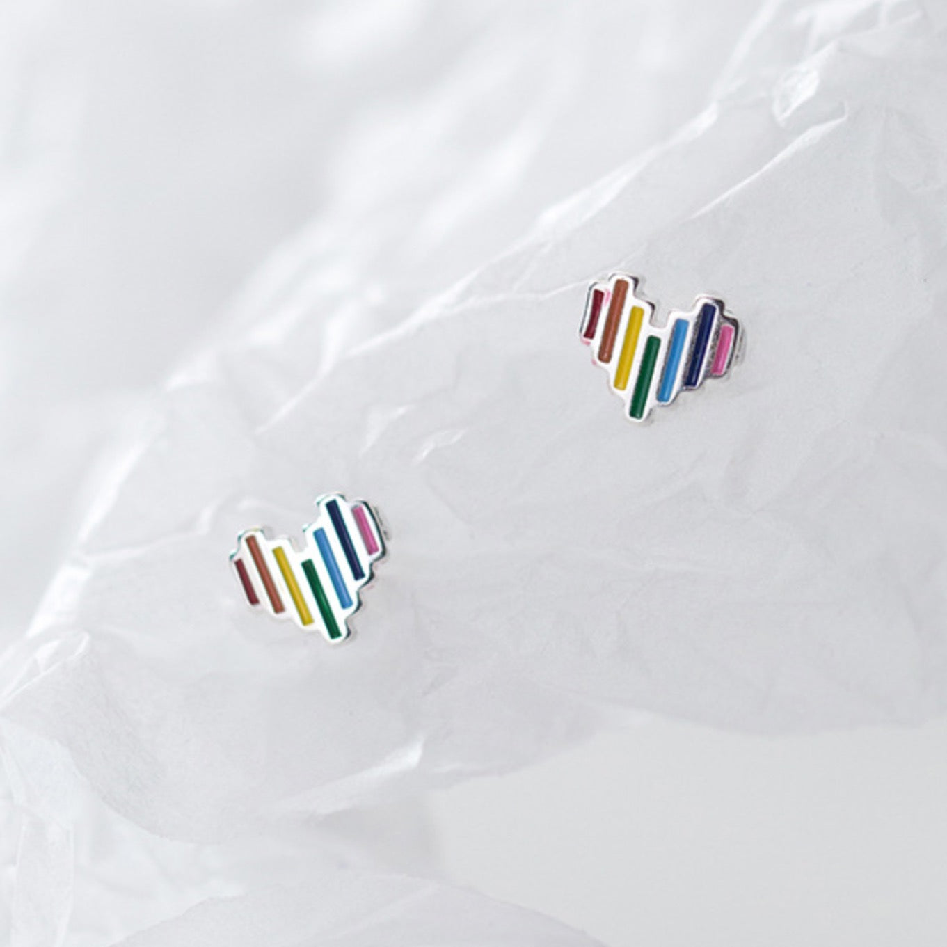 Rainbow Heart Stud Earrings