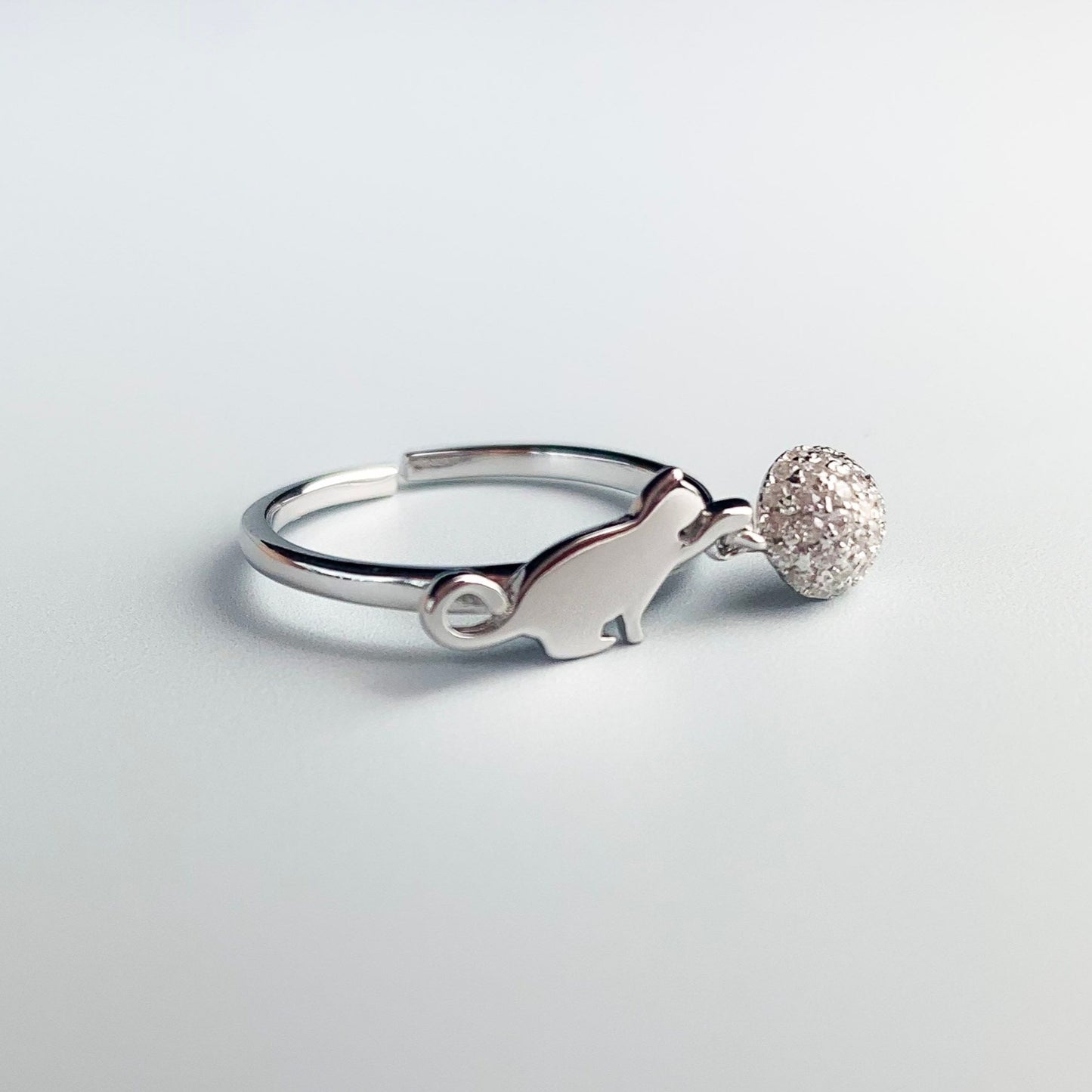 Playing Cat Ring With Hanging Ball Charm