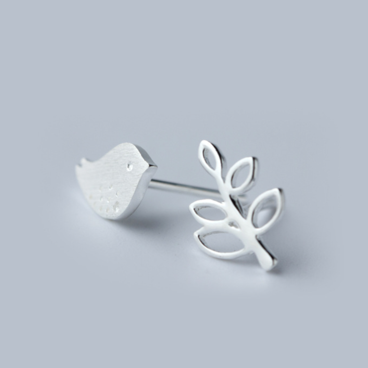 Bird & Leaf Asymmetrical Stud Earrings
