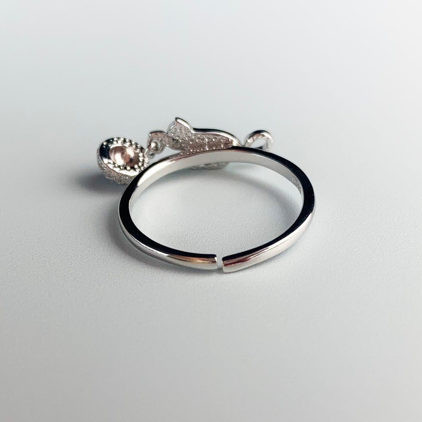 Playing Cat Ring With Hanging Ball Charm