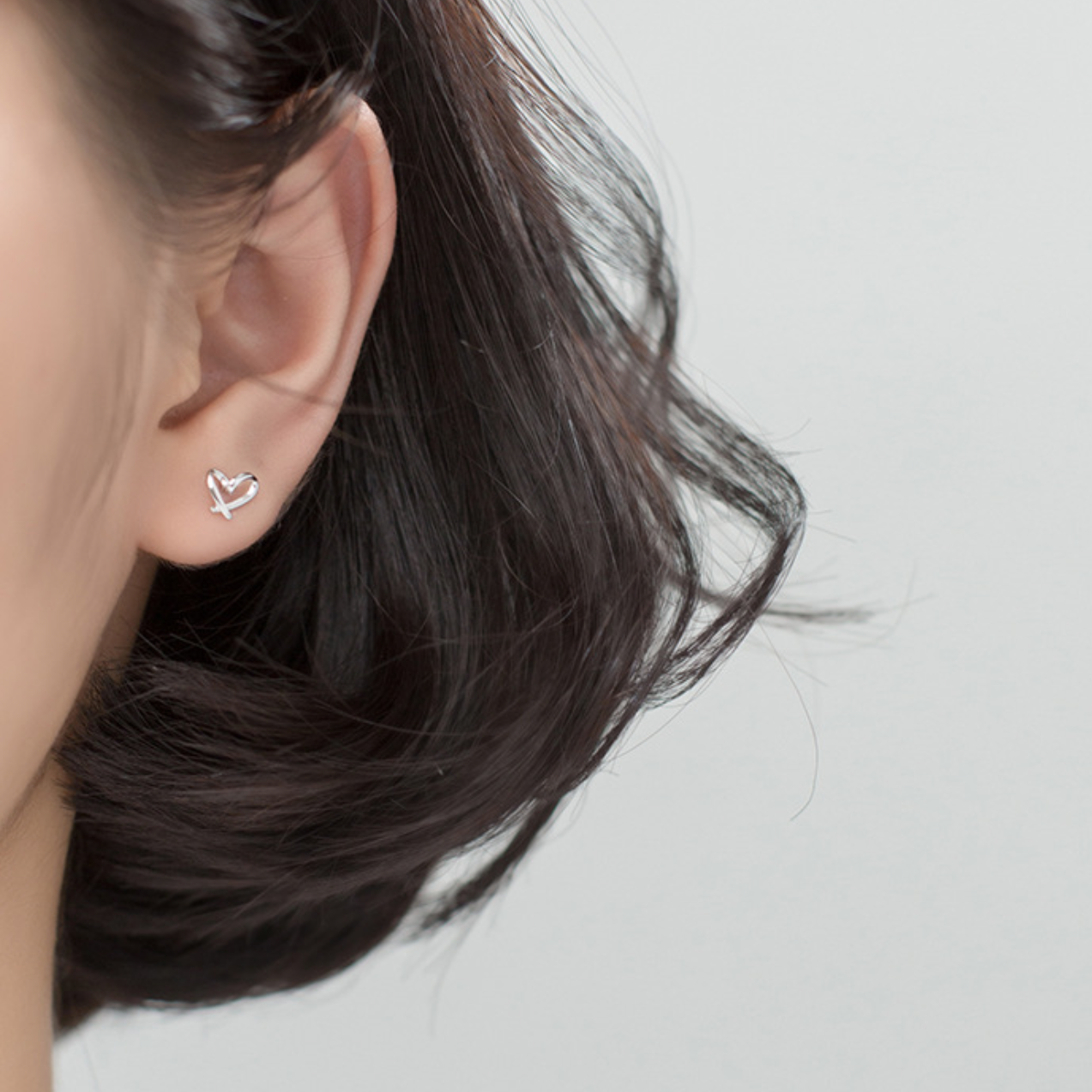 Modern earring a silver heart stud earring