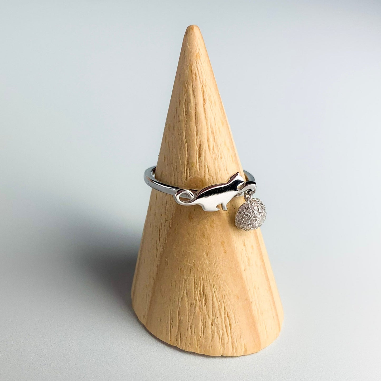 Playing Cat Ring With Hanging Ball Charm