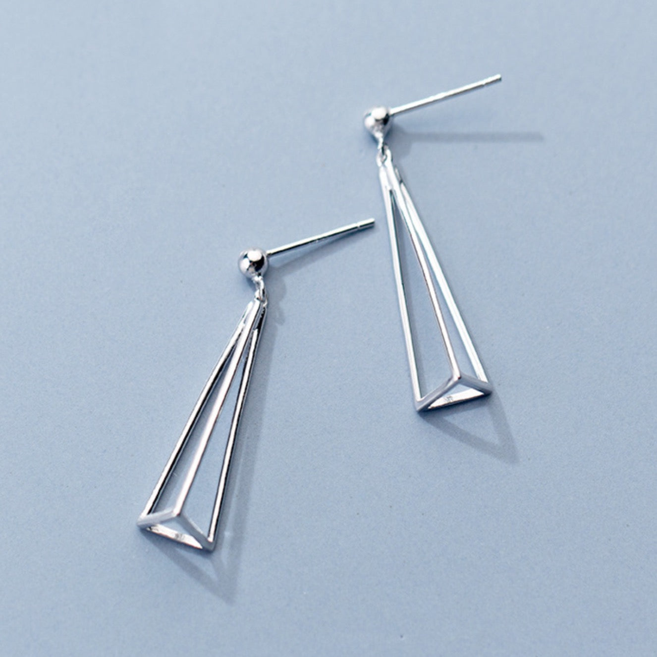 Silver Triangle Dangle Earrings