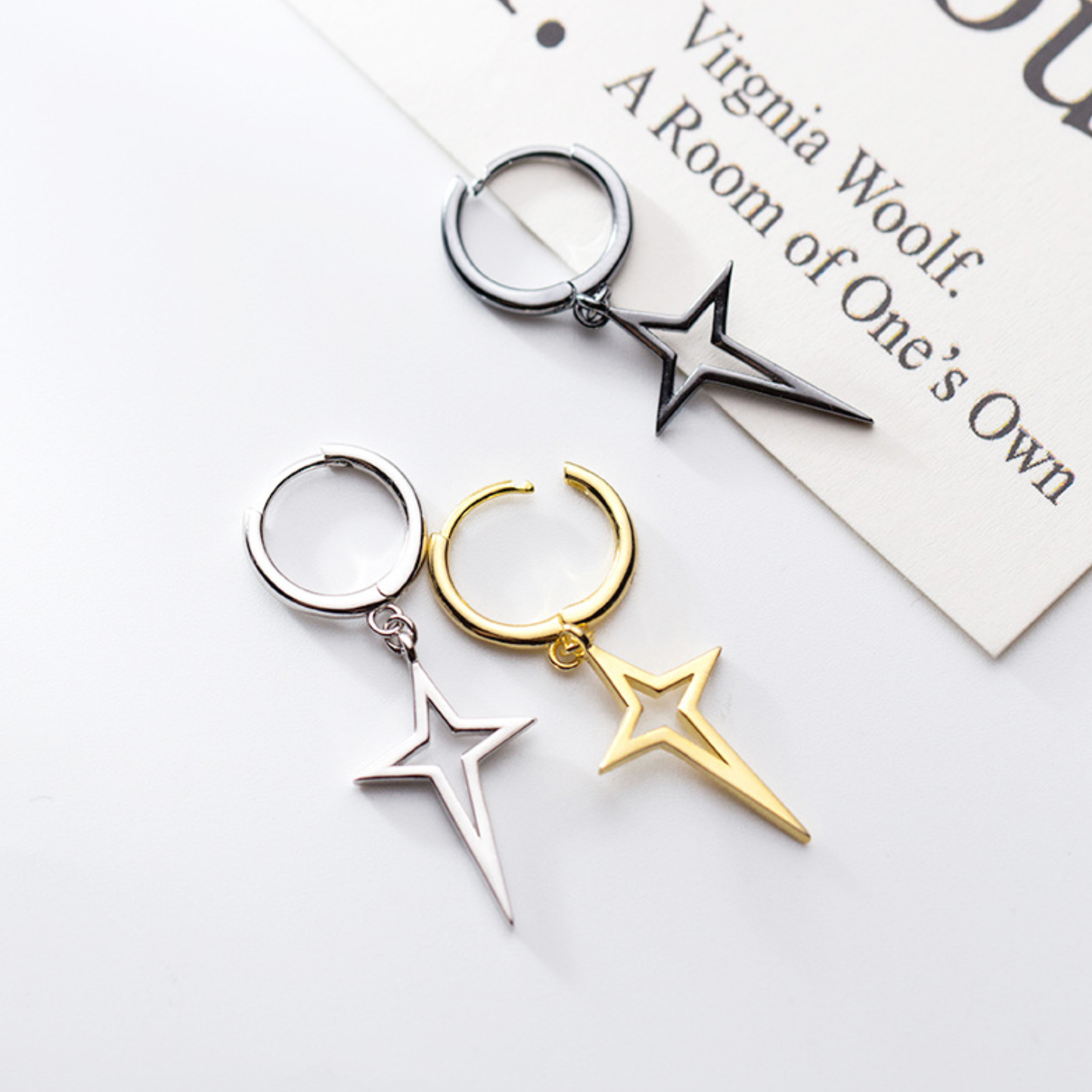 Star Dangle Hoop Earrings