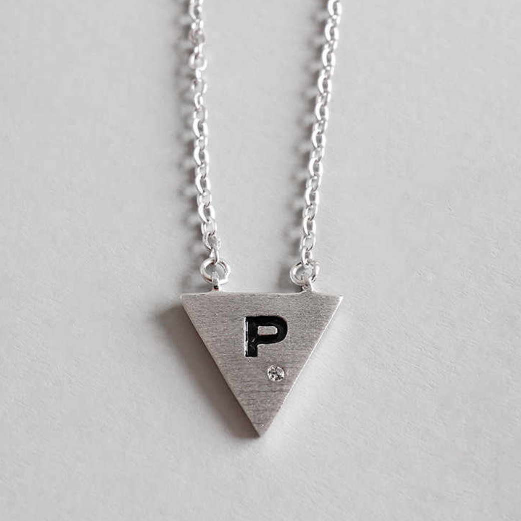 Brushed Silver 'P' Initial Necklace