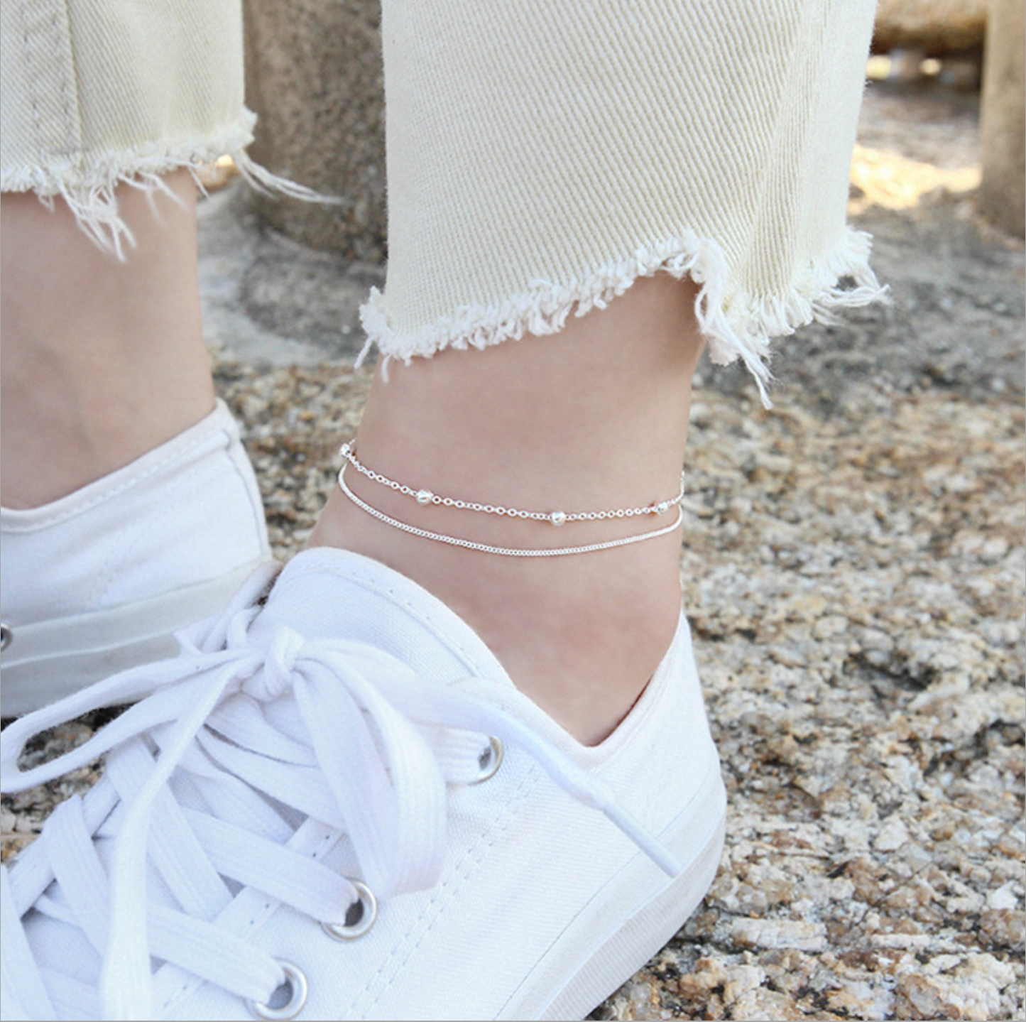 Double Chain and Bead Anklet
