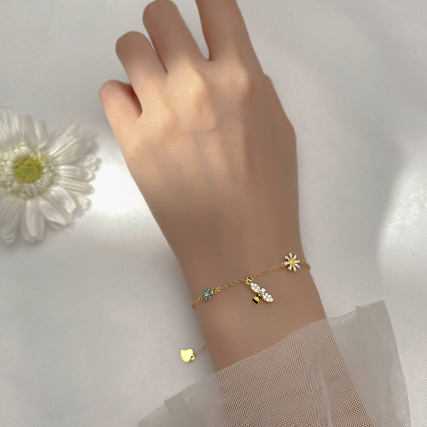Bee and Flowers Charm Bracelet