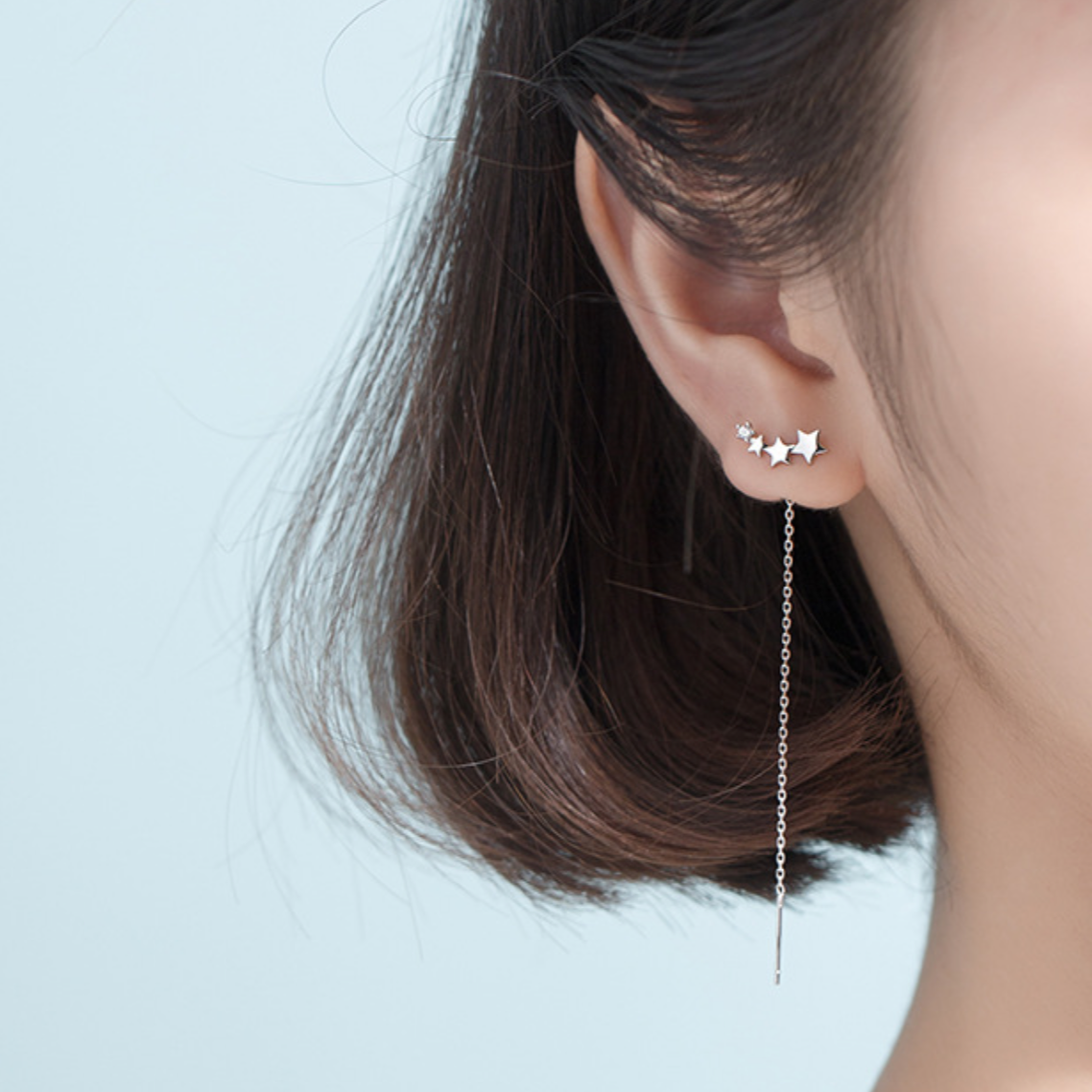 Star and Chain Threader Dangle Earrings