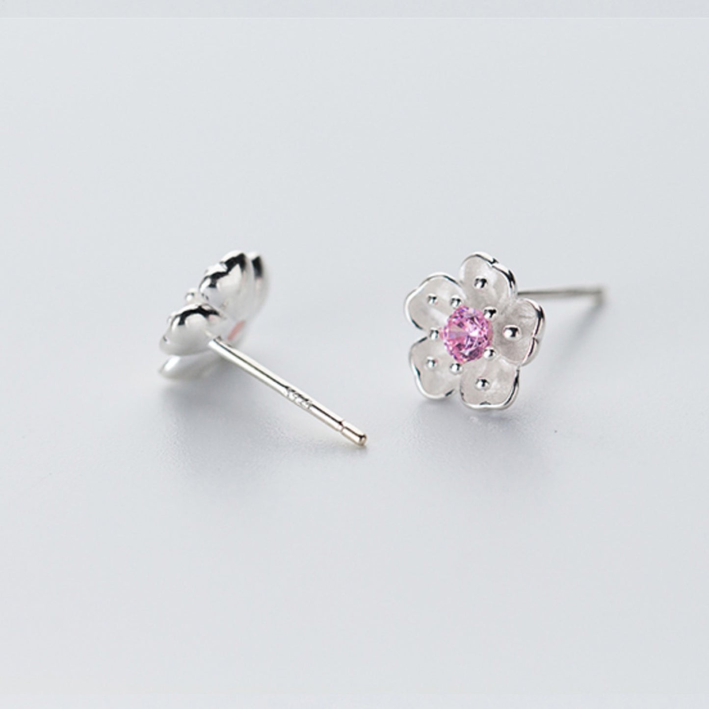 Pink, Purple and White Crystal Flower Stud Earrings
