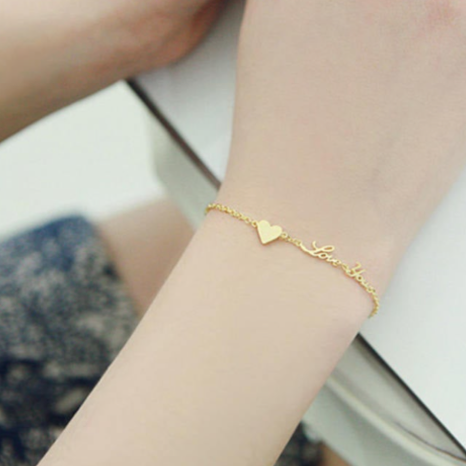 'Love You' Heart Charm Bracelet