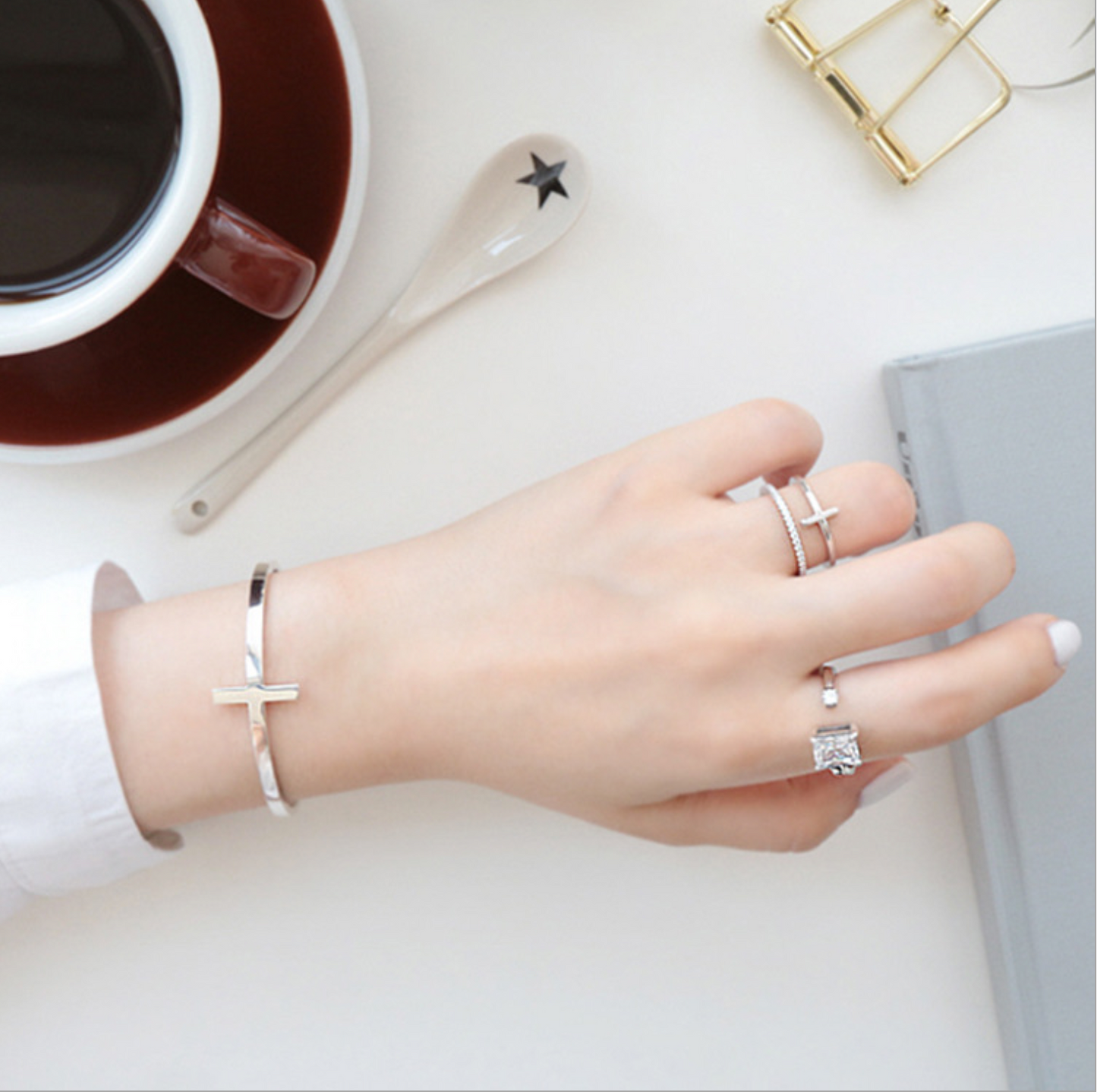 Cross Double Band Ring