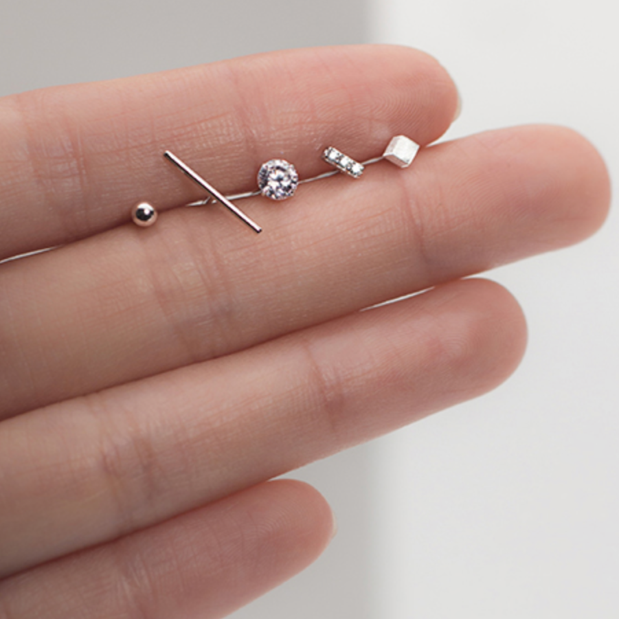 Set of Five Geometric Stud Earrings