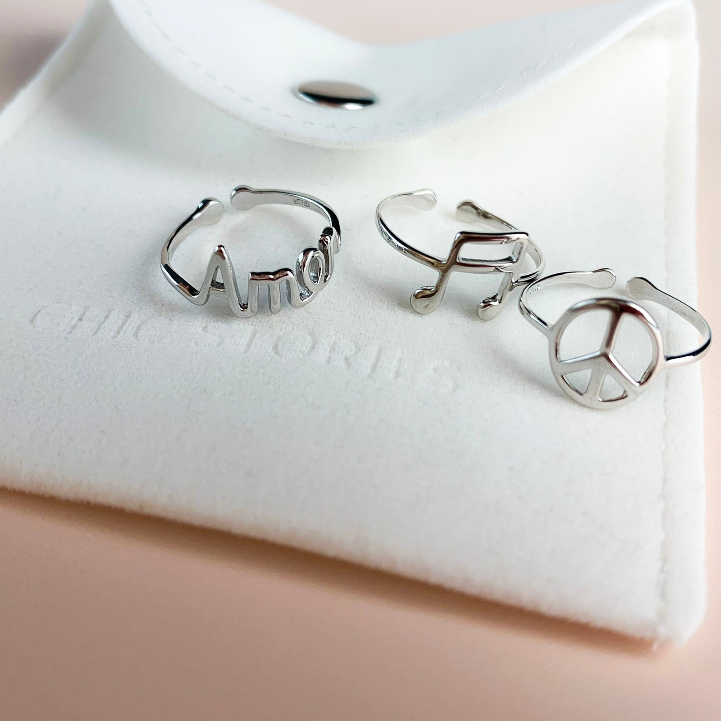 Peace, Love and Music Adjustable Symbol Rings