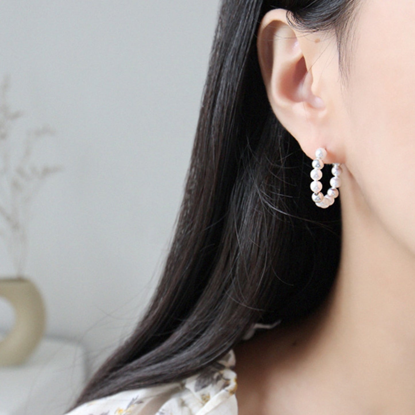 Pearl Beaded Hoop Earrings