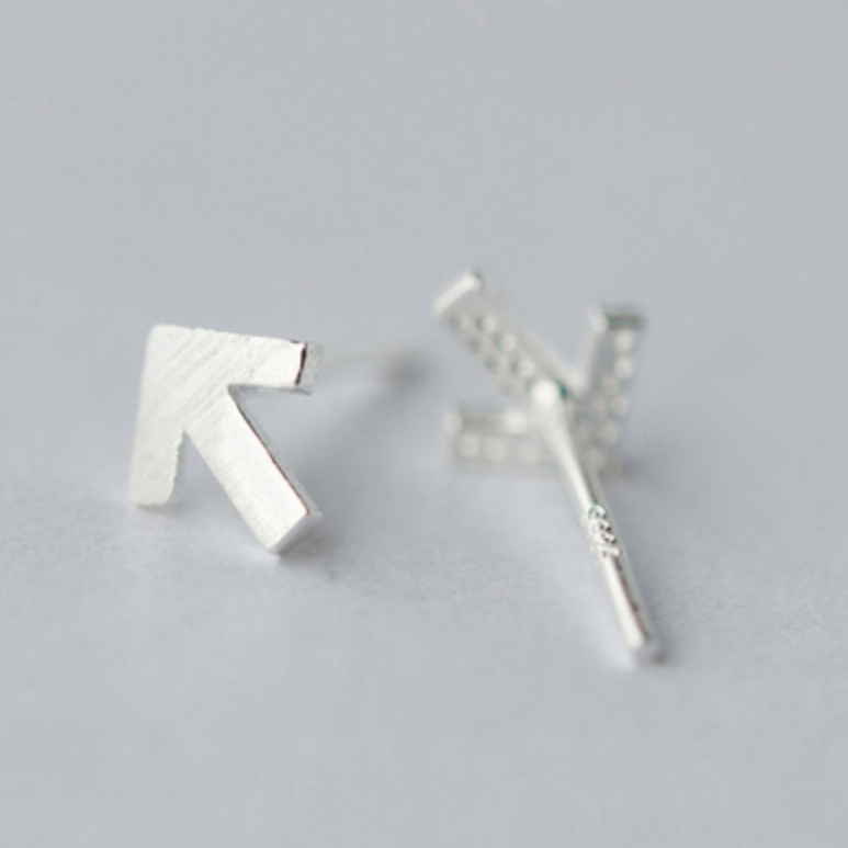 Brushed Silver Arrow Stud Earrings