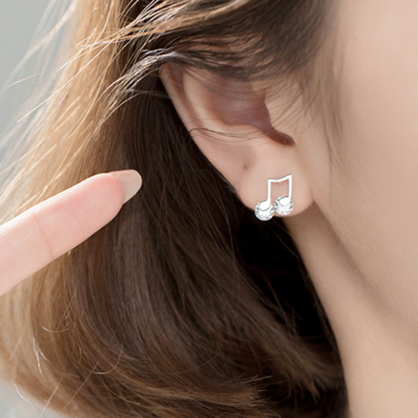 Crystal Backed Music Note Stud Earrings
