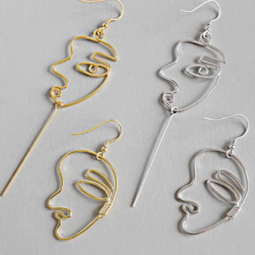 Sterling Silver Artistic Face Earrings