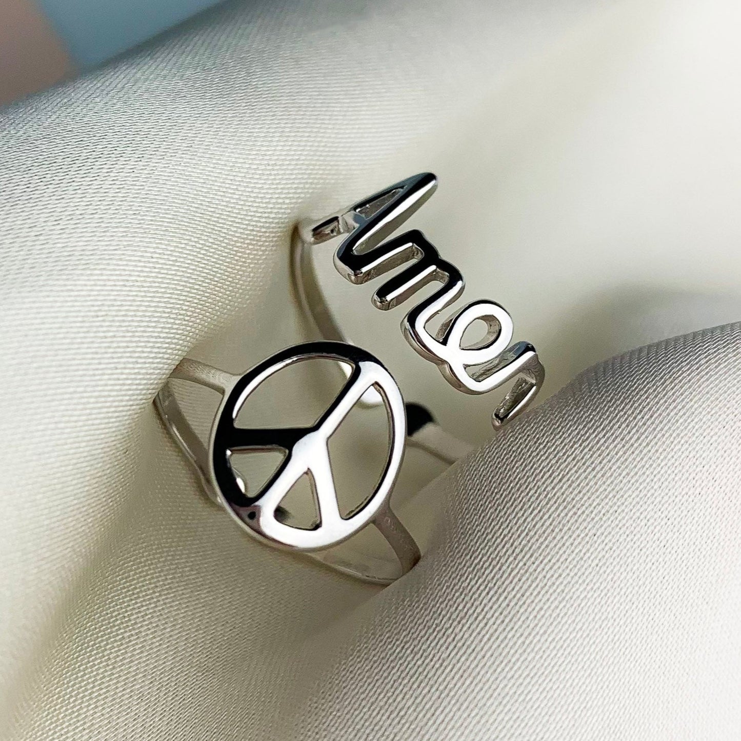 Peace, Love and Music Adjustable Symbol Rings