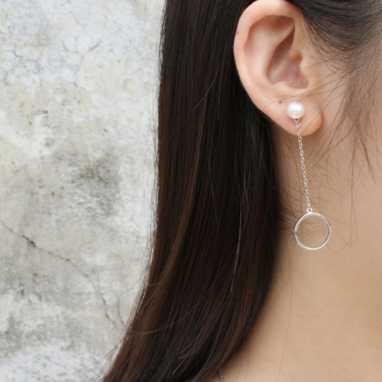 Pearl Circle Drop Stud Earrings