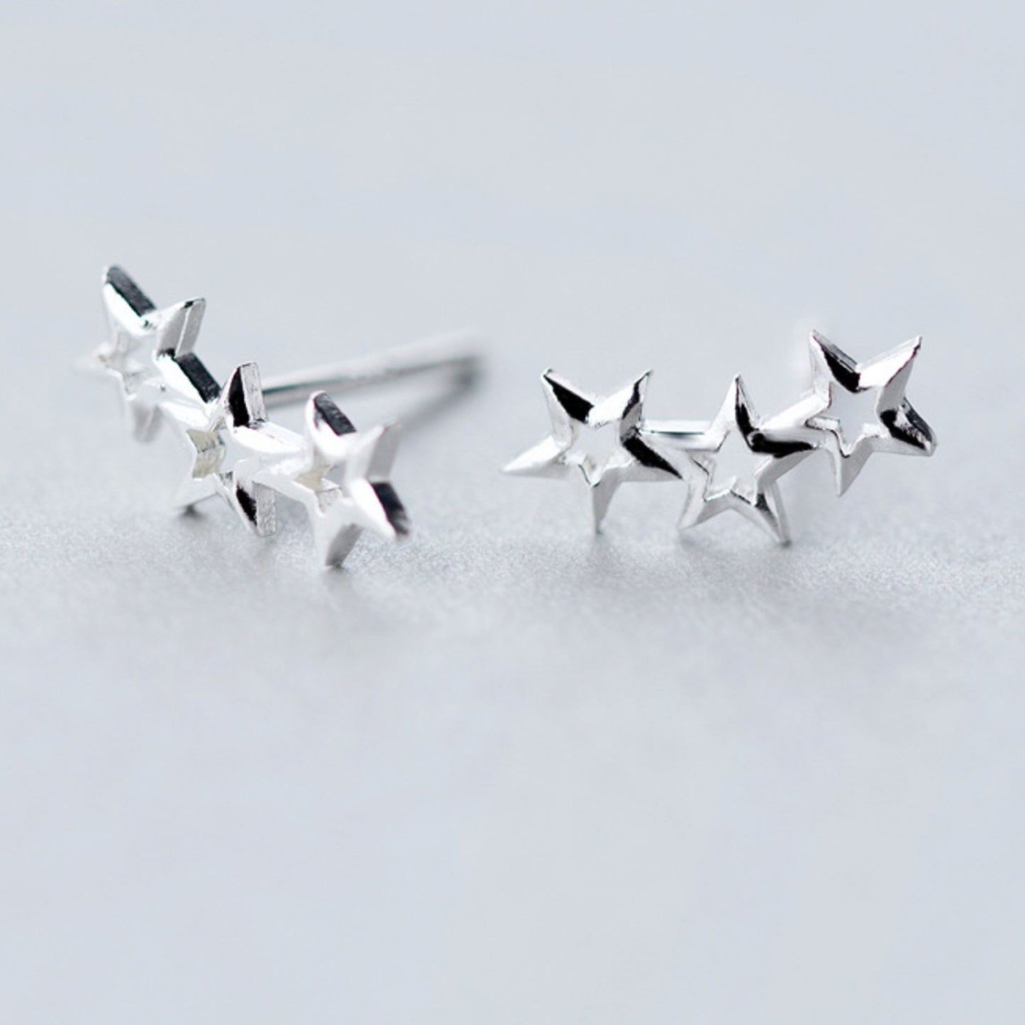 Silver Star Climber Earrings