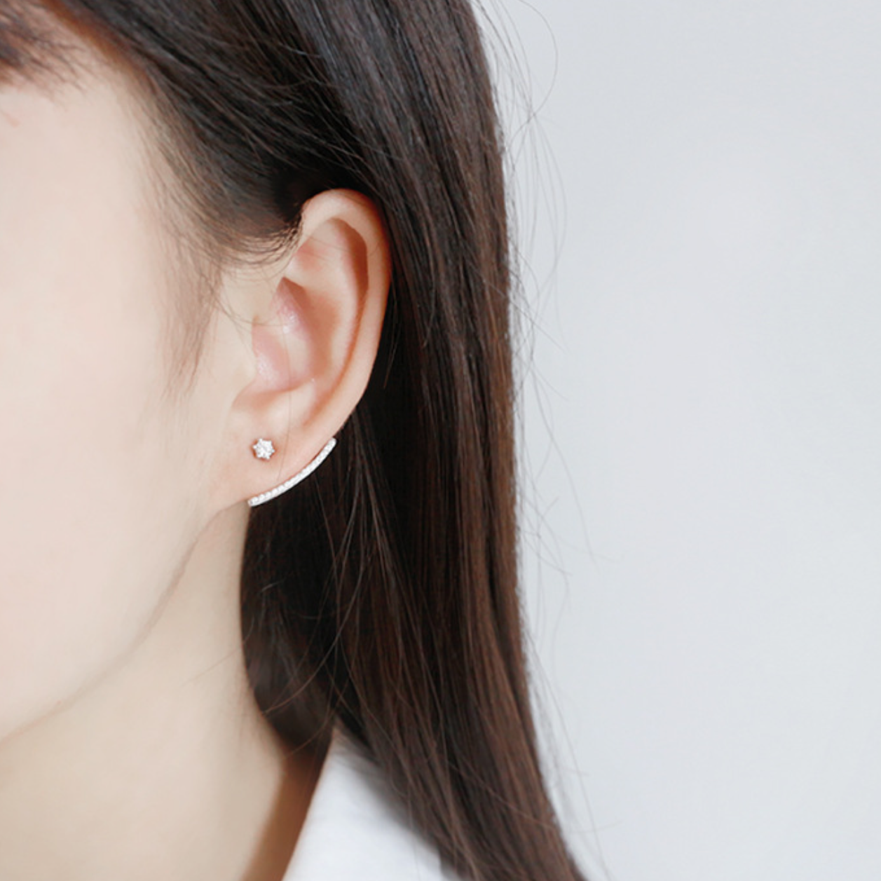 White Crystal Ear Jacket Stud Earrings