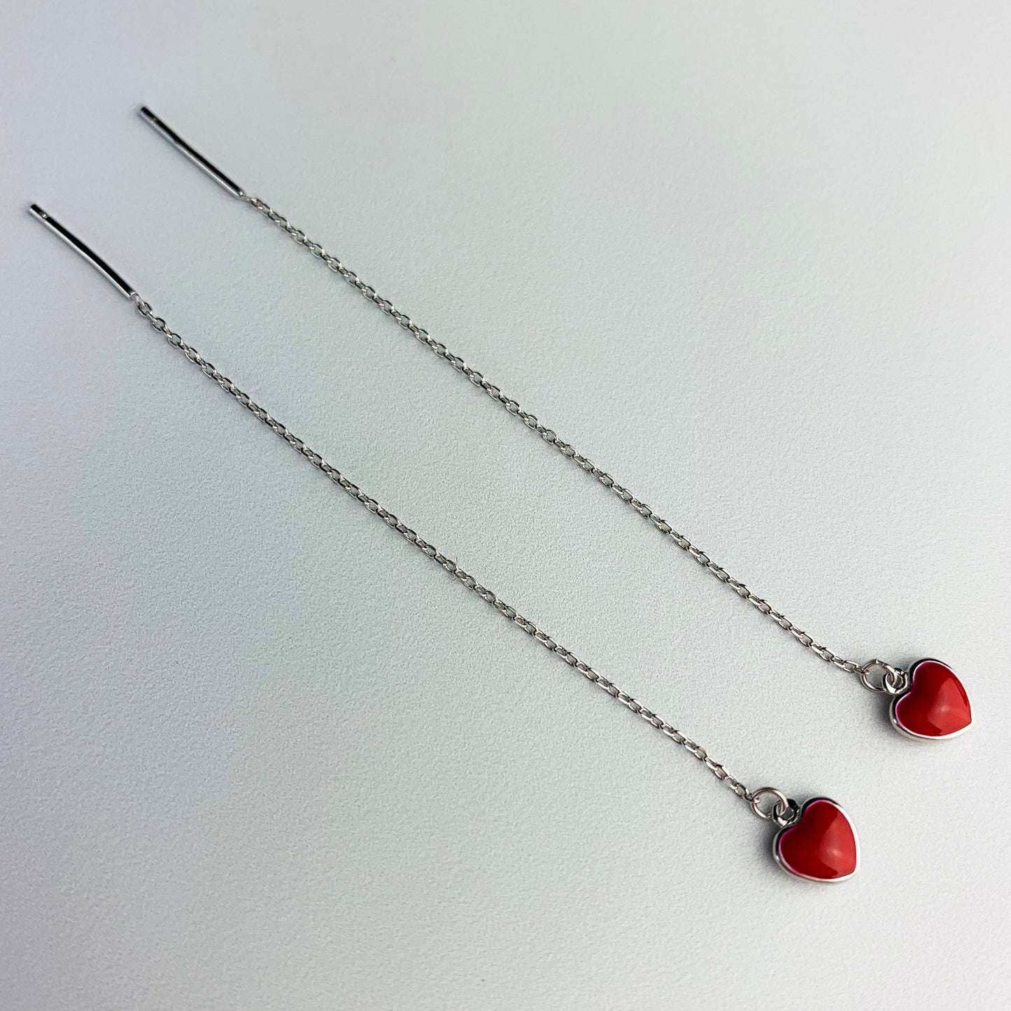 Red Heart Threader Earrings