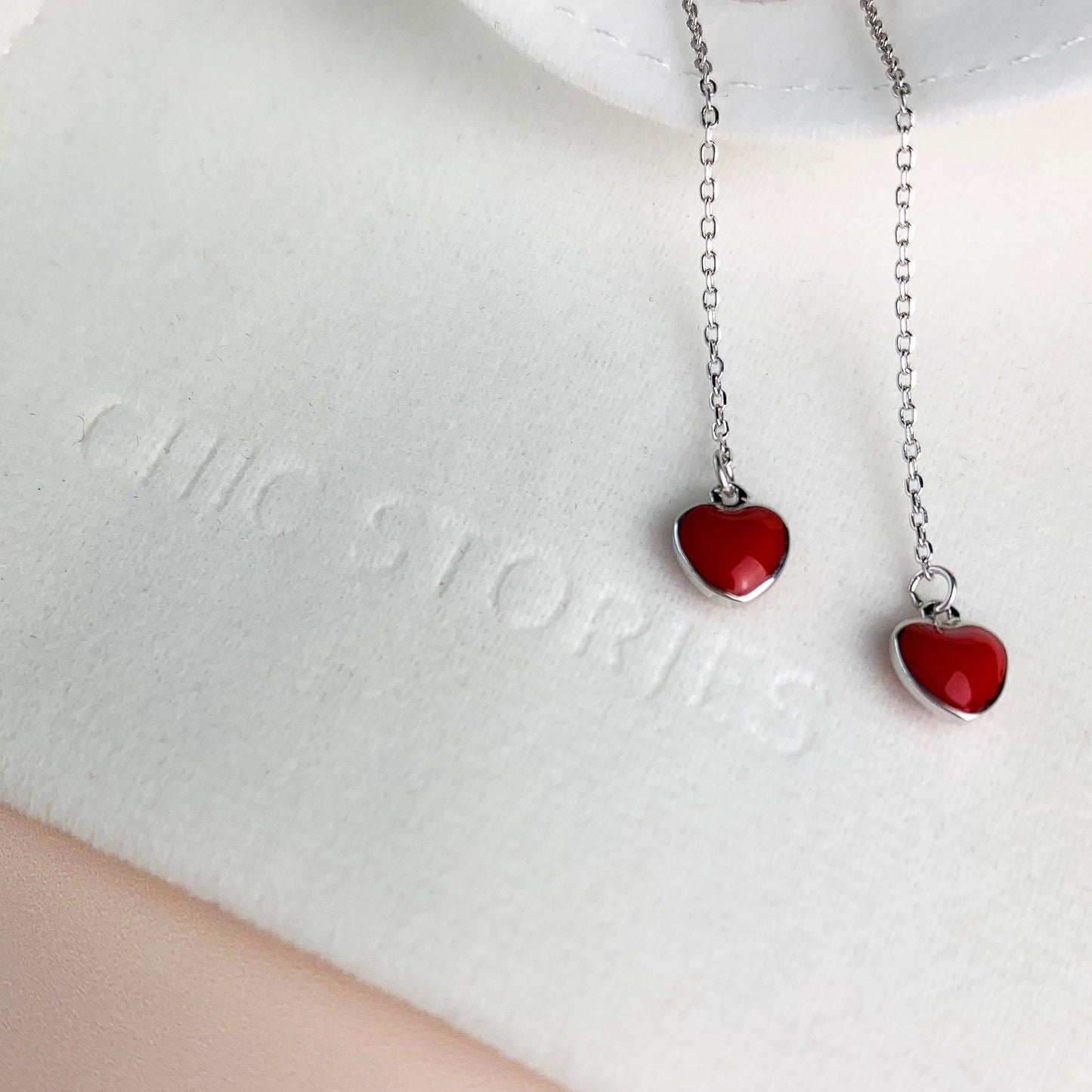 Red Heart Threader Earrings