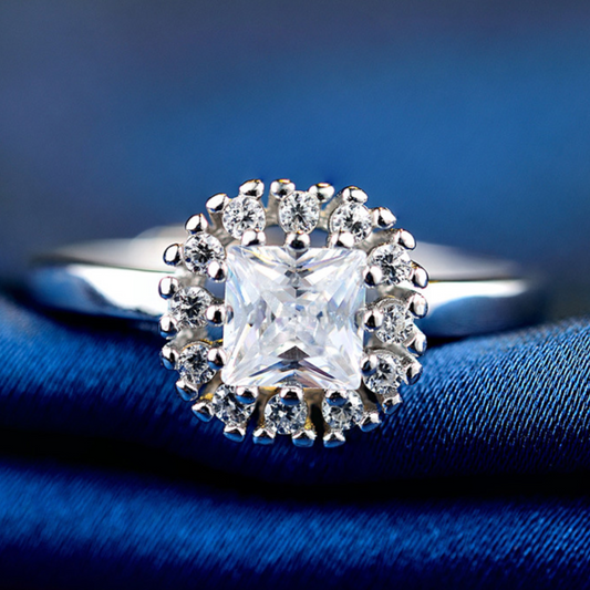 Square Halo Moissanite Ring