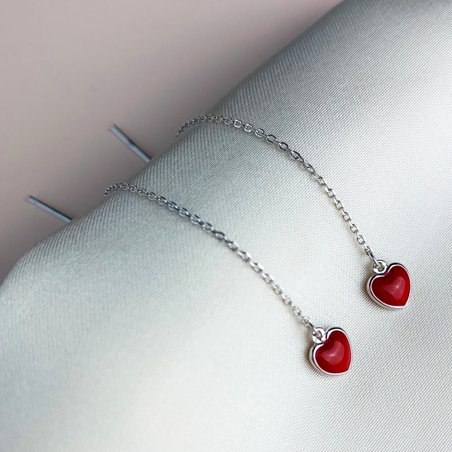 Red Heart Threader Earrings